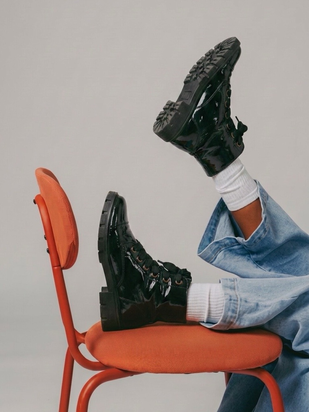 Ara women Black Patent Lace-Up Combat Boots